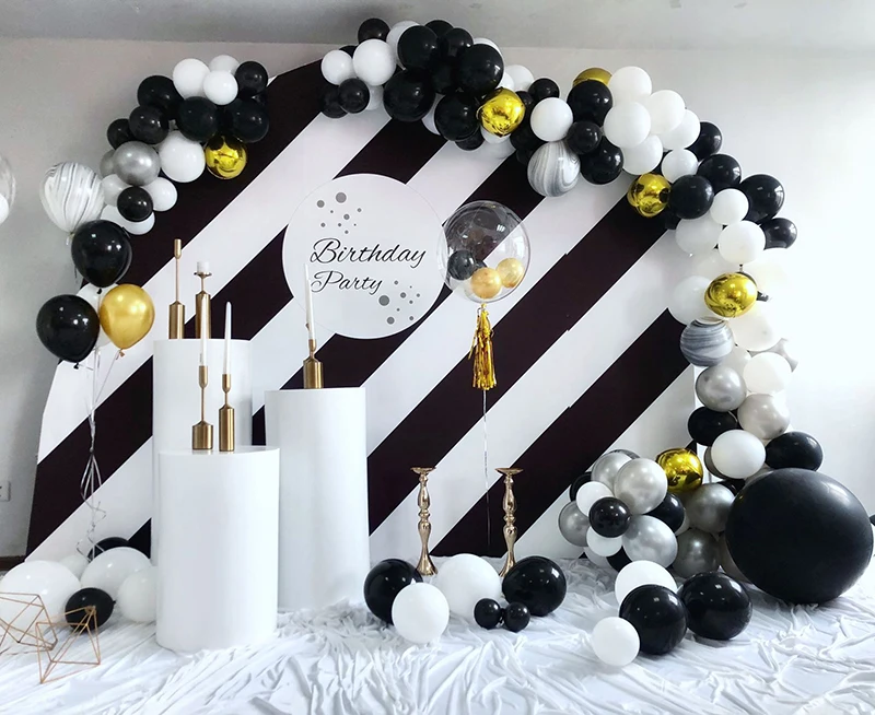

130pcs Marble Balloons Garland Kit Chrome Gold Black White Balloon Arch Birthday Wedding Baby Shower Hollywood Party Decorations