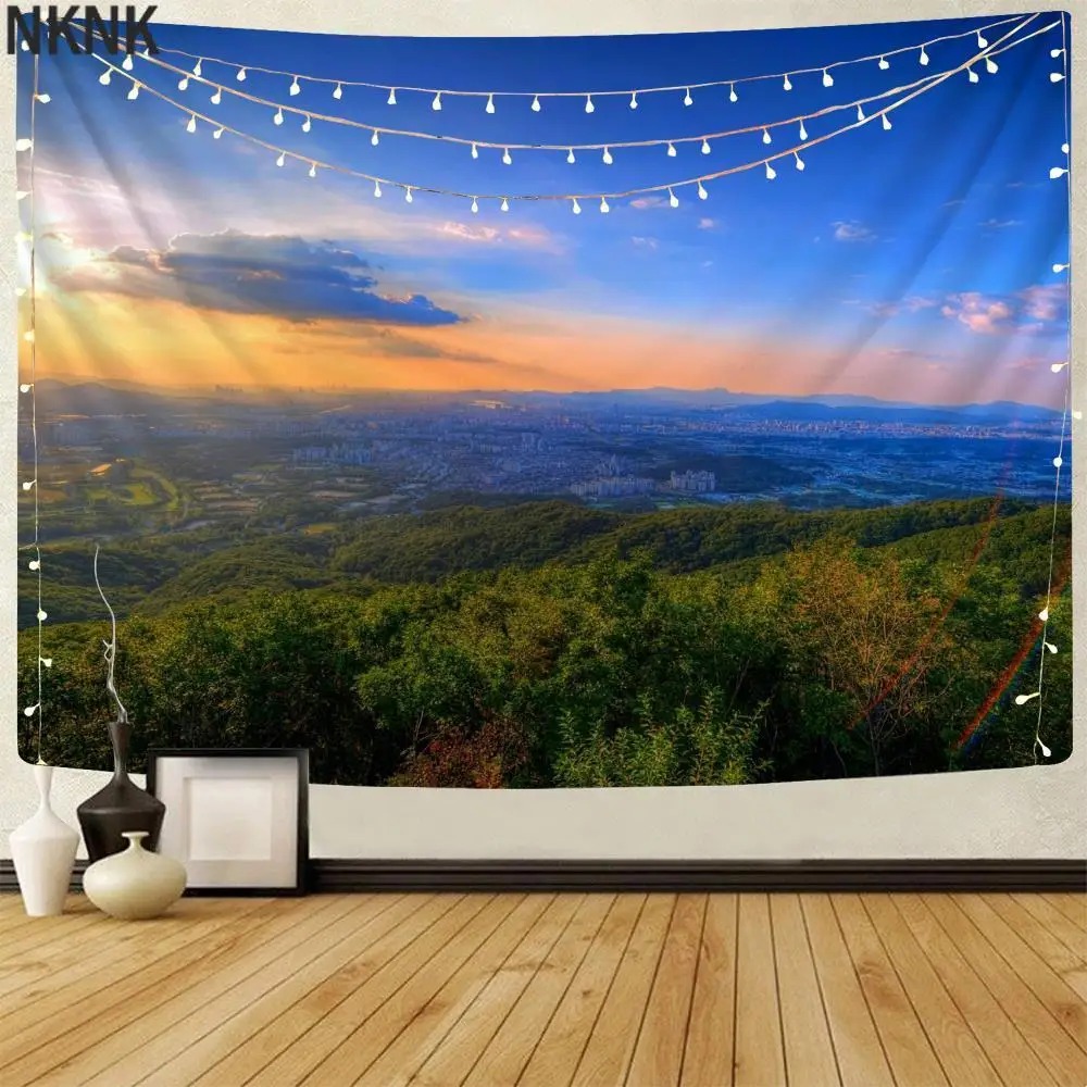 

NKNK Brand Sky Tapestry Trees Wall Tapestry Houses Tenture Mandala Landscape 3D Print Decor Boho decor Pattern Funny Fashion