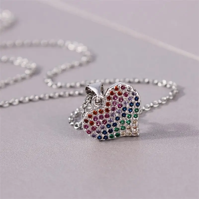 Heart Silver Из нержавеющей стали цвет циркон луна сердце ожерелье Рог кулон от сглаза ожерелье s женские ювелирные изделия аксессуары mujer - Metal Color: Heart Silver