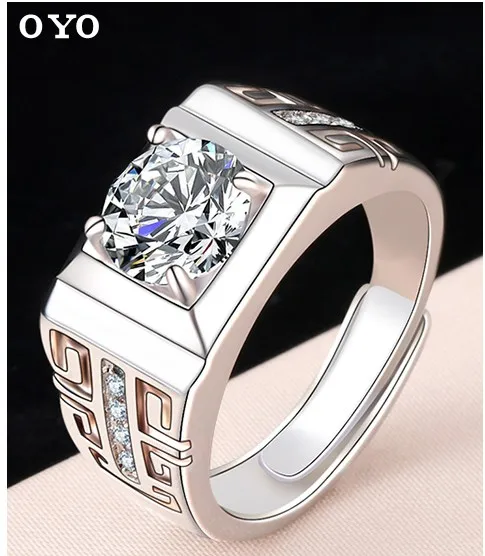 100%s925 sterling silver white gold plated men's ring domineering ring diamond ring live mouth adjustable personality lettering