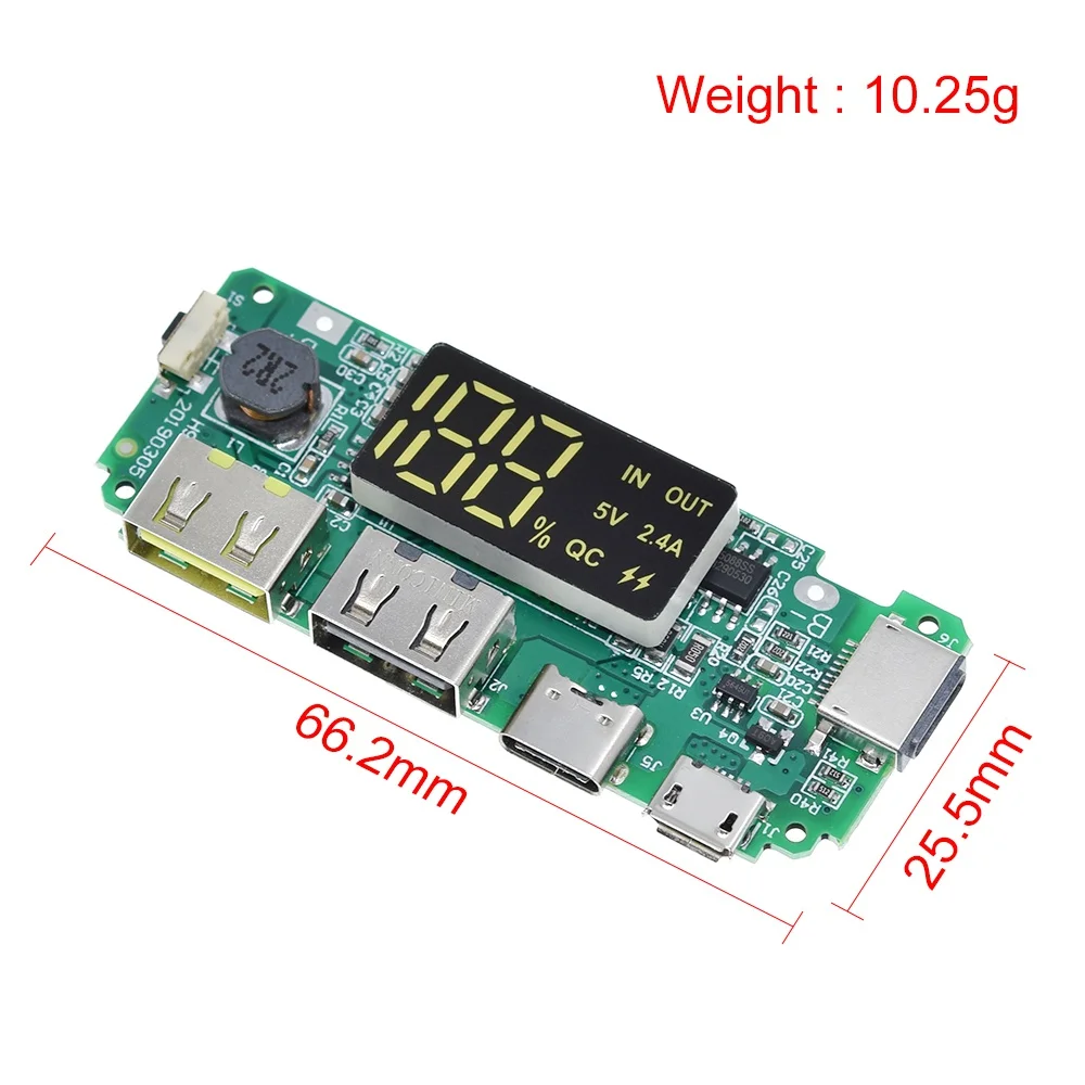 Светодиодный двойной USB 5V 2.4A Micro/Тип с портом типа C мобильный Мощность банка 18650