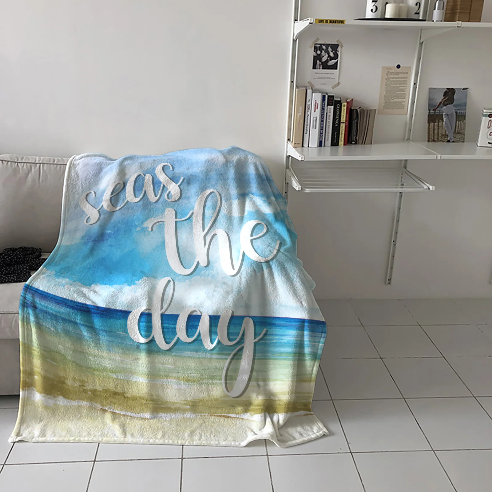 

Beach Sea Watercolor Throw Blanket Picnic Travel Blanket Portable Soft Bedspread Microfiber Flannel Blankets for Beds