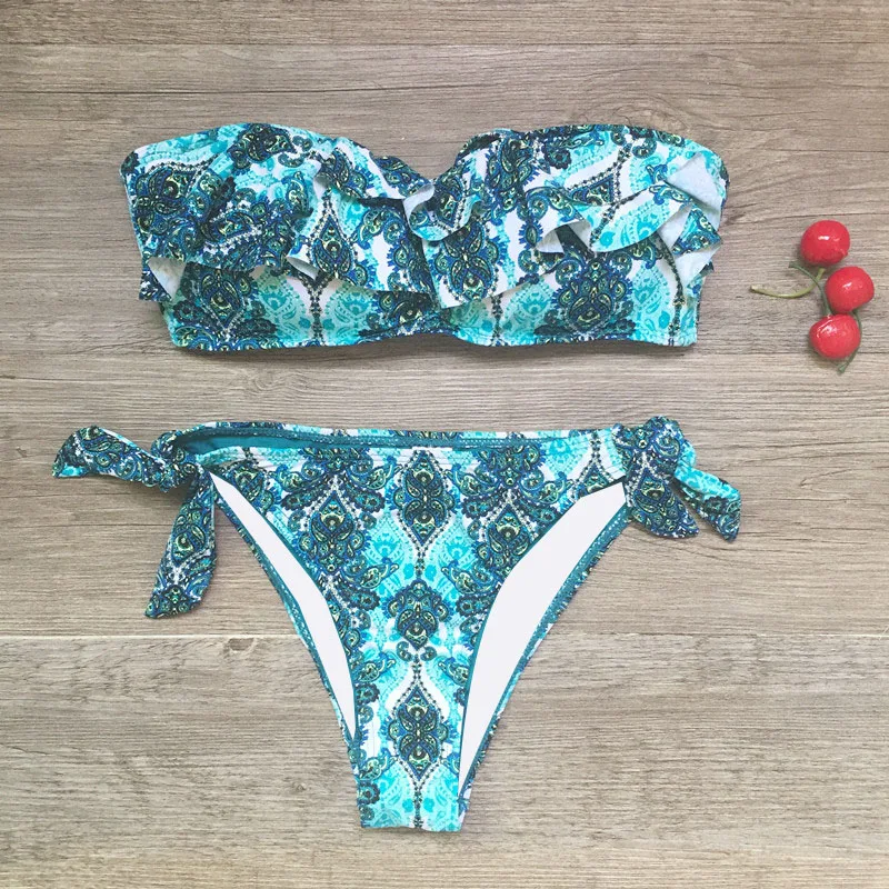 Сексуальный принт Falbala купальный костюм с пуш-ап купальник бикини женский