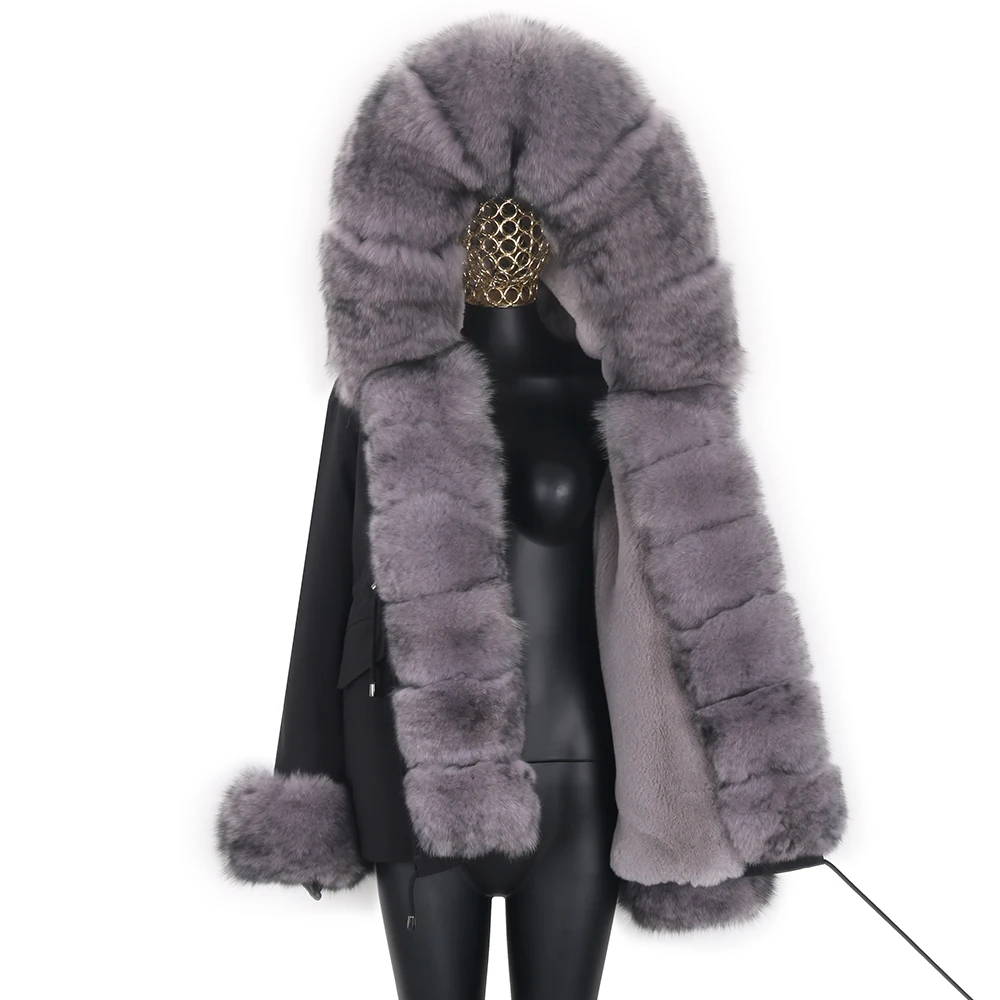 

2022 New Women Short Parka Real Fur Coat Winter Jacket Natural Fox Fur Collar Hood Warm Waterproof Streetwear Detachable