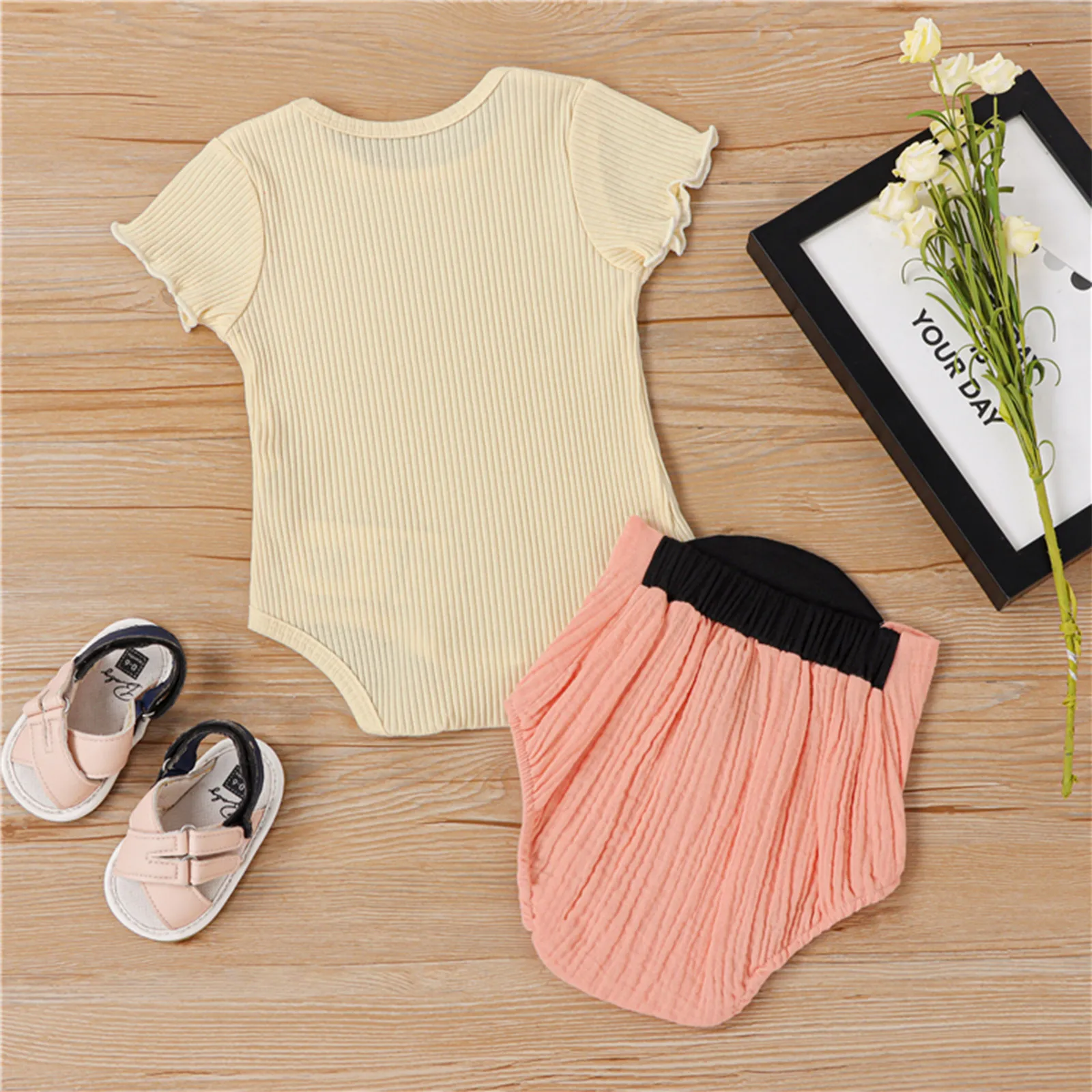 

Pudcoco 2021 Summer 0-24M Baby Girl 2Pcs Set Ruffled Ribbed Cotton Short Sleeve Bodysuit+Shorts Toddler Infant Clothes 2 Colors