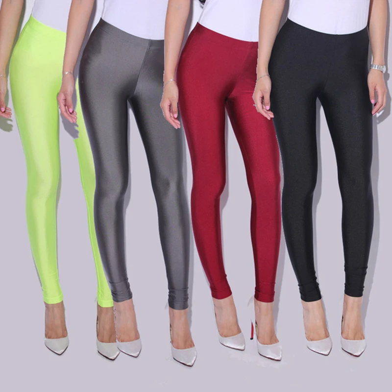 

VISNXGI Hot Selling Leggings Women Solid Color Fluorescent Shiny Pant Plus Size Spandex Shinny Elasticity Casual Glossy Trousers