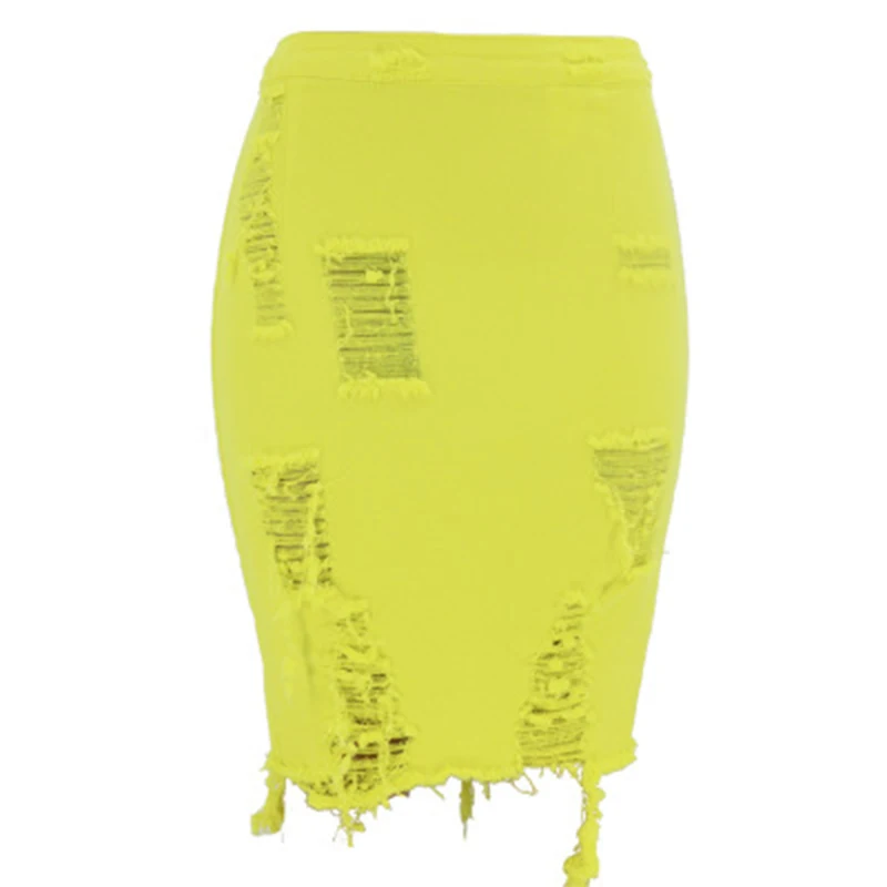 Yellow Новинка зима модная юбка женская сексуальные;юбка карандаш для женщин;высокая талия, рваные джинсовая юбка мини;Женская Повседневная белая юбка с кисточками;Большой размер Сумка для отдыха трапеция юбка джинсовая - Цвет: Yellow