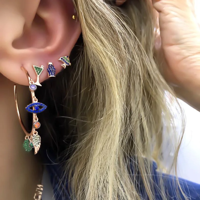 Evil eye wing fatima's hand Роскошные Потрясающие богемные европейские женские Серьги Красочный инкрустированный цирконами Подвески на удачу серьги-кольца
