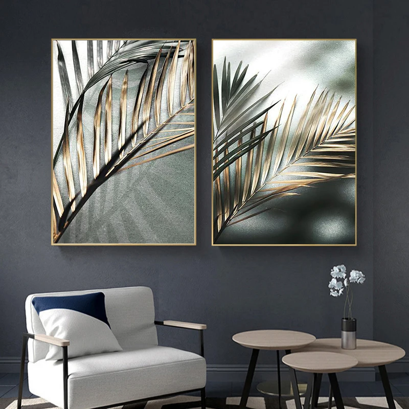 

Golden Palm Leaf Plant Canvas Painting Botanical Nordic Wall Art Poster Print Scandinavian Decoration Picture Artwork Home Decor