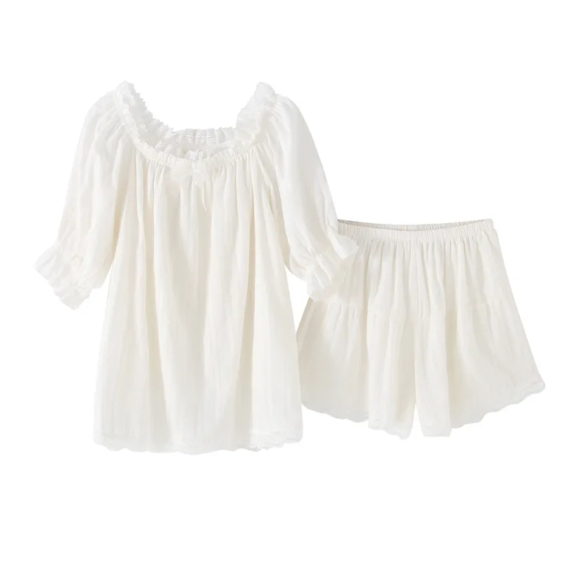 

Sweet Women's Cotton Short Sleeve Shorts Pajamas Sets Summer Shorts Pyjamas Solid Color Nightwear Pijamas