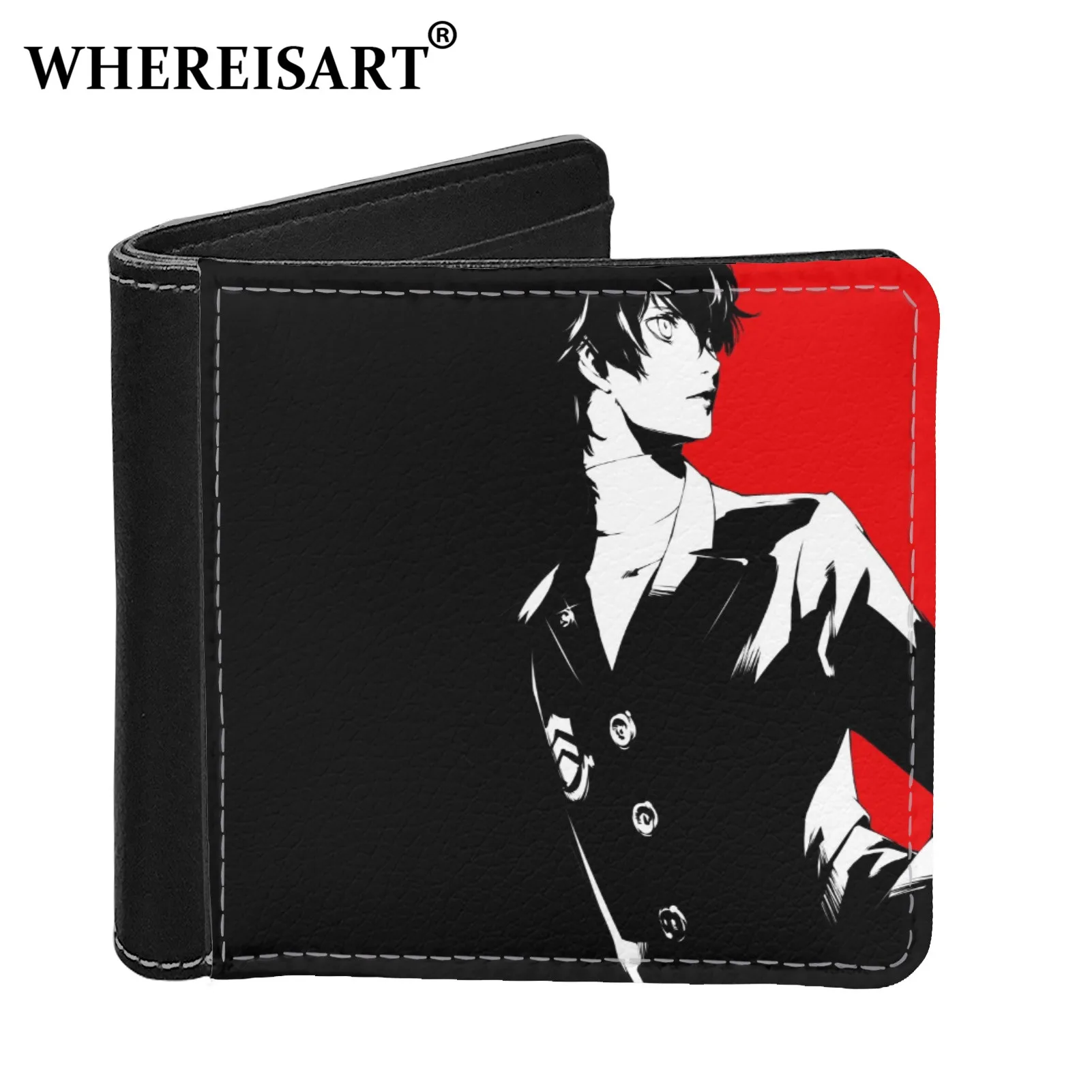 

WHEREISART Anime Persona 5 Money Men Wallets PU Leather Short Purse Amamiya Lotus Card Holder Coin Cosplay Props Bag For Male