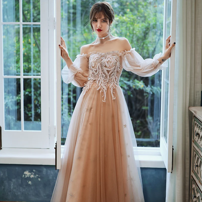 AE735 Elegant Women Long Prom Dresses 2021 Crystals A-Line Appliques Sweetheart Vintage Formal Party | Свадьбы и торжества
