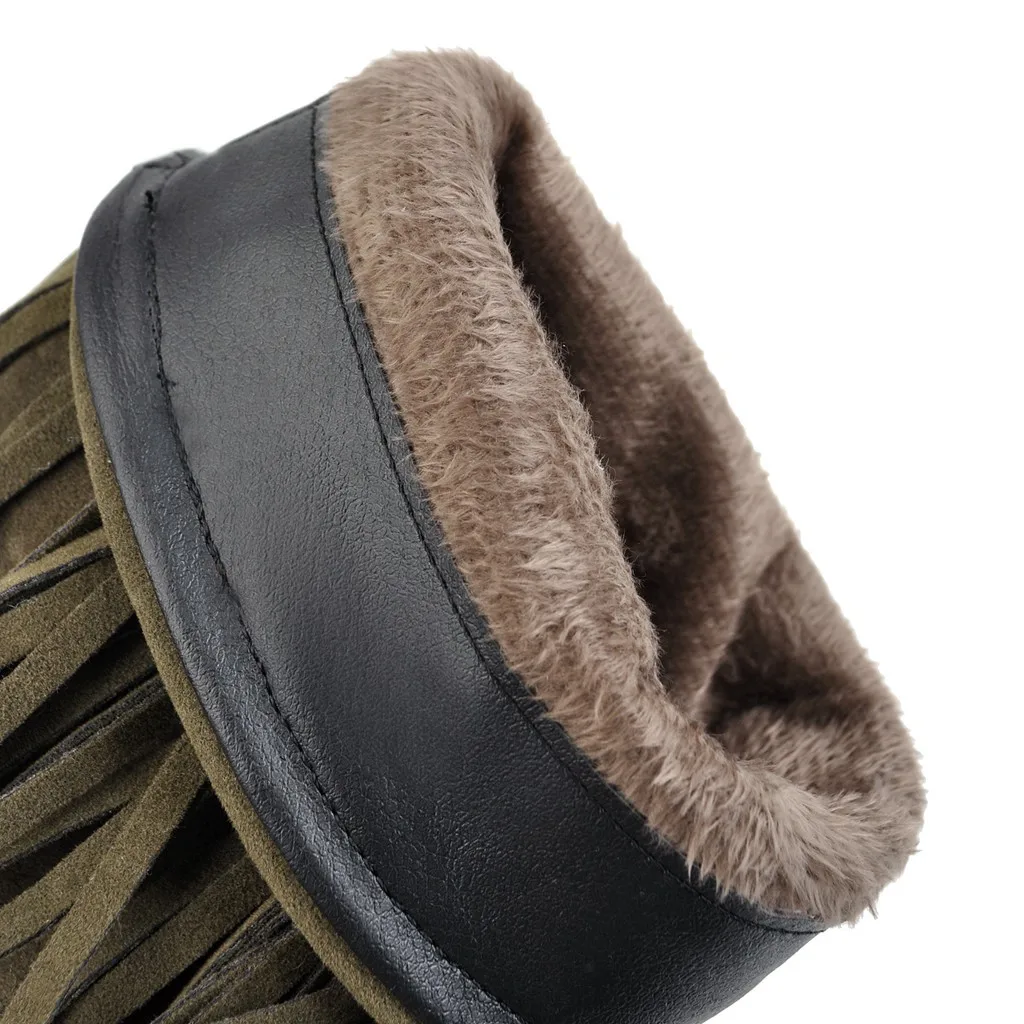 

Ladies Ethnic Winter Flock Tassel Mid-calf Round Toe High Increasing Snow Boot Women Flat Botas Fashion Shoes Woman