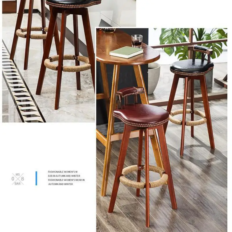 Барный стул из цельного дерева высокий табурет чистый красный это журнал спереди