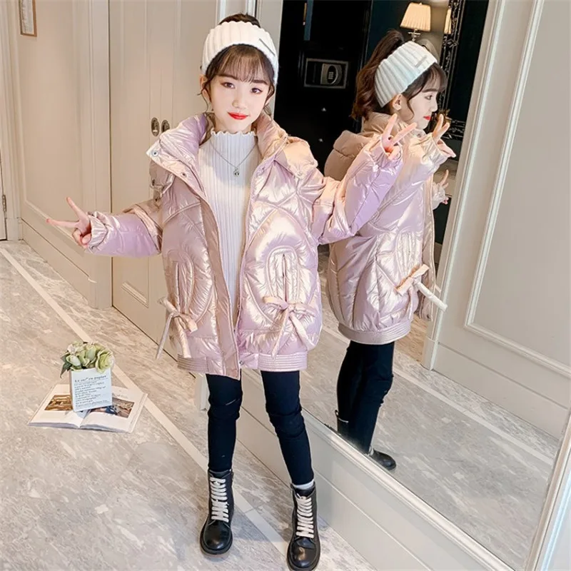 

Girls Baby's Down Coat Jacket Outwear 2021 Cute Thicken Autumn Winter Hooded Plus Velvet Warm Faux Fur Children's Clothing