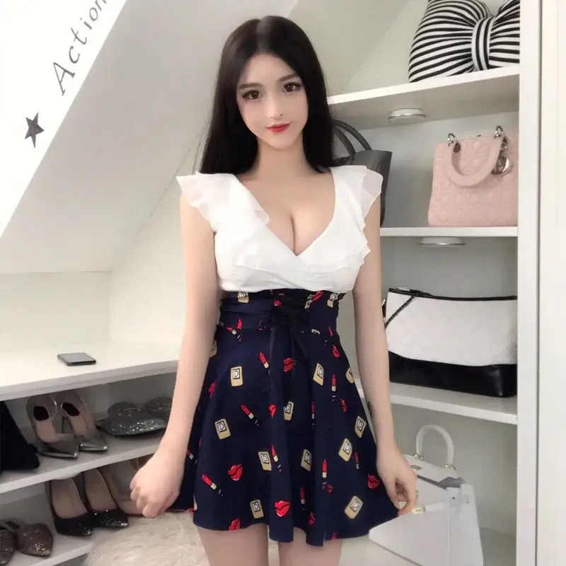 

Милое платье принцессы, Новинка осени 2019, с глубоким вырезом, V-образным вырезом и облегающей талией, шифоновое платье с прострочкой