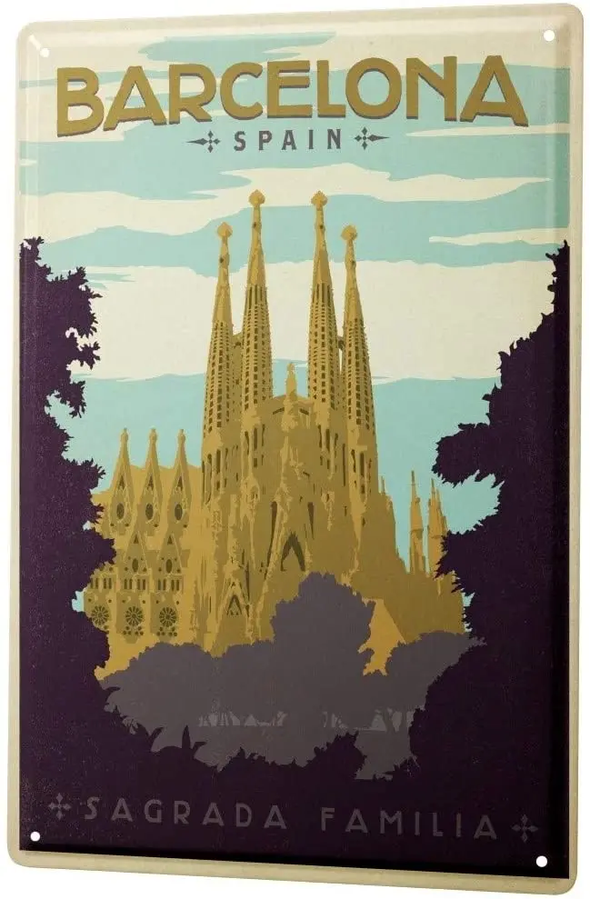 

Жестяной знак Декор город Испания Барселона Sagrada семейство 8X12