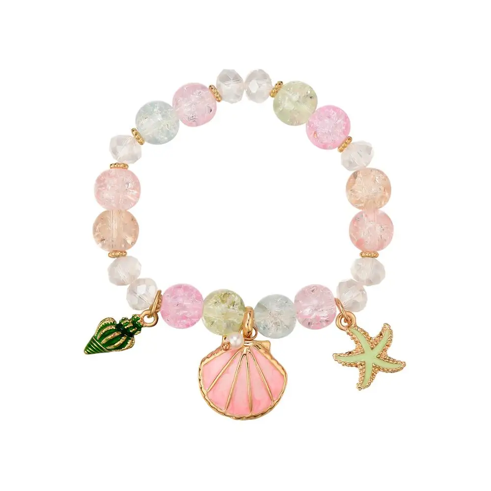 Lovely Glass Beads Stretch Bracelet with Shell Starfish and Conch Charms for Girls | Украшения и аксессуары