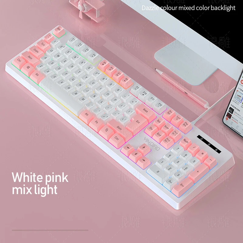 pink blue gaming keyboard mechanical feel wired usb rgb backlit color matching 104 keys keyboards for pc home office gamer free global shipping