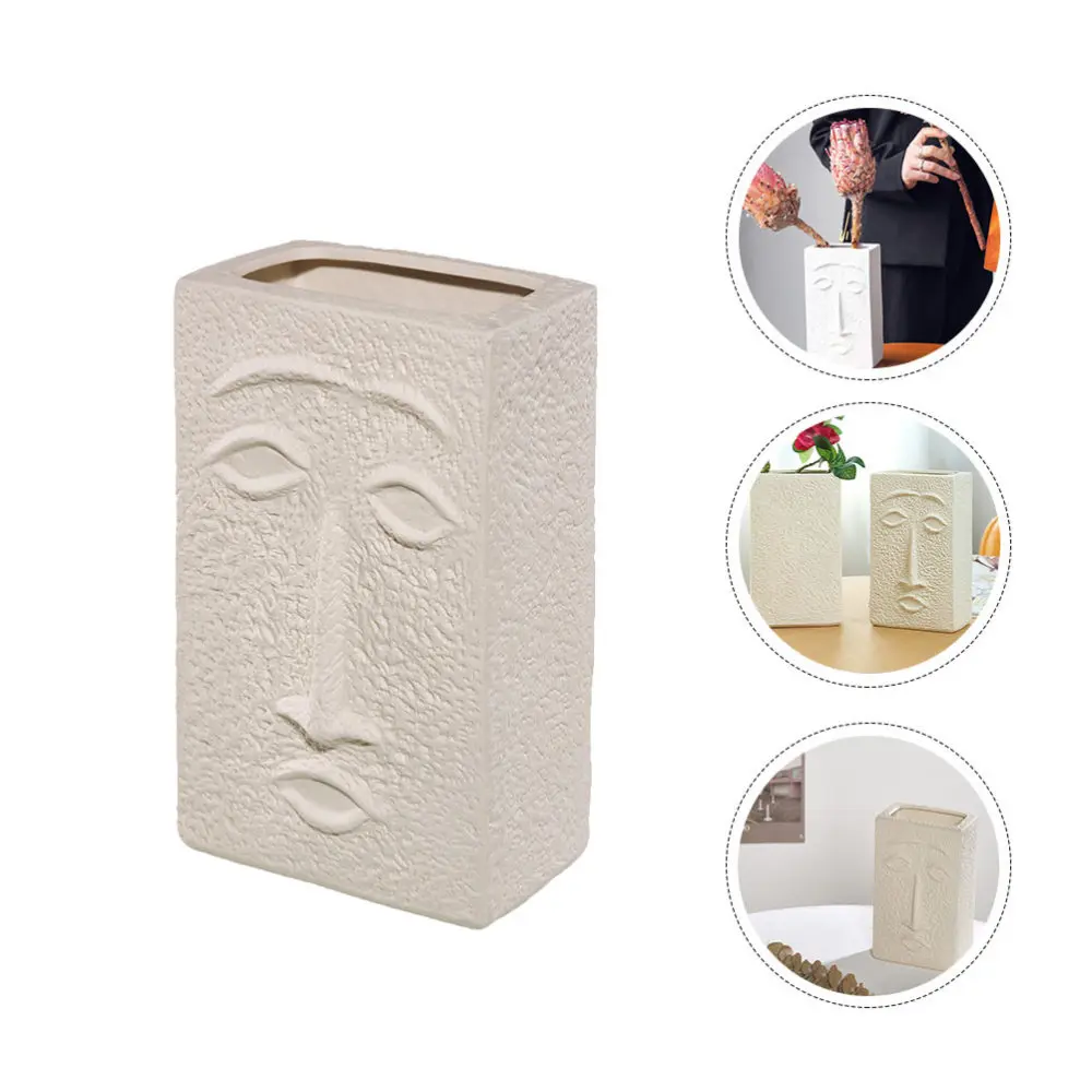 

1pc Ceramic Vase Face Shaped Flower Holder Ceramic Vase Desktop Ornament