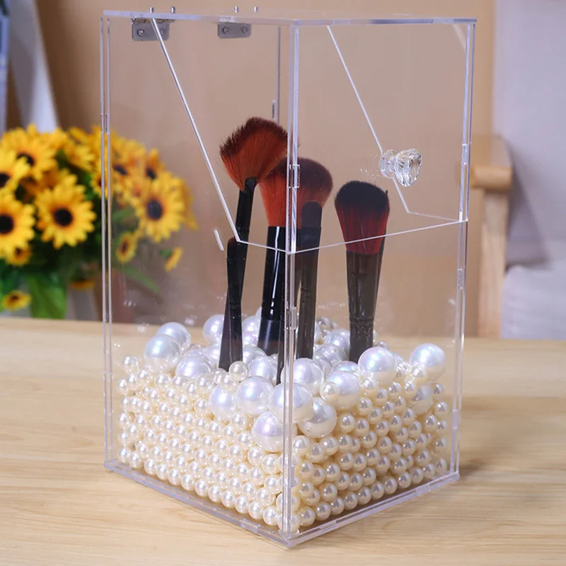 Прозрачная акриловая коробка для хранения кистей макияжа с крышкой пластиковый