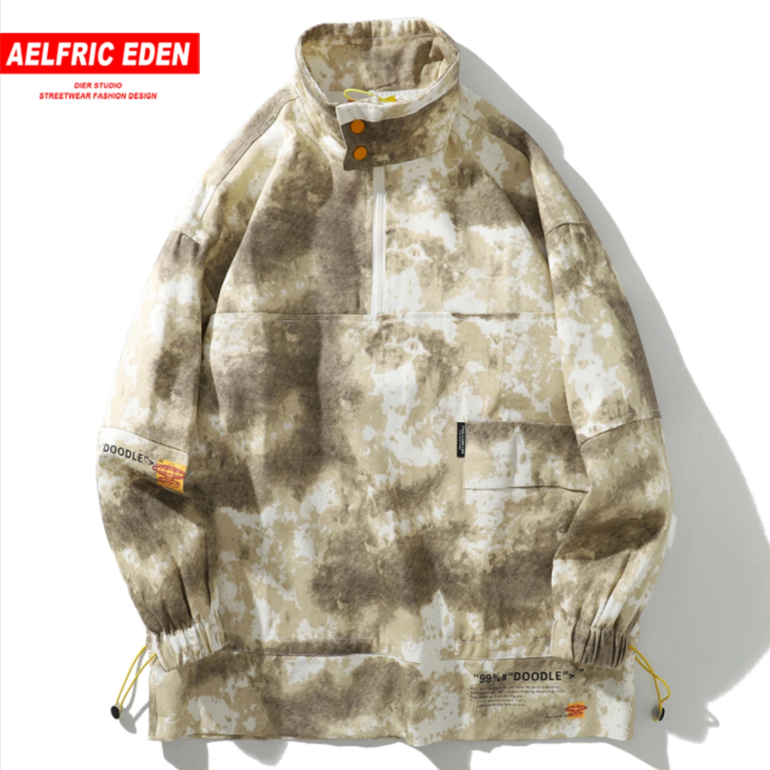 Aelfric Eden хип-хоп мужские куртки с галстуком Harajuku Осенняя мода уличная камуфляжная Верхняя одежда пуловер повседневные хлопковые пальто