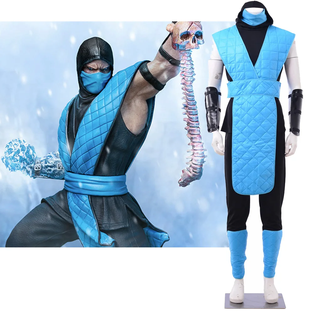 Костюм для косплея Mortal Kombat Sub Zero наряд взрослых костюм ниндзя с синей боевой