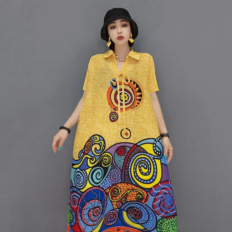 

XITAO Print Pattern Dress Fashion New Women Drawstring Goddess Fan Casual Style 2021 Small Fresh Minority Loose Dress CLL1906