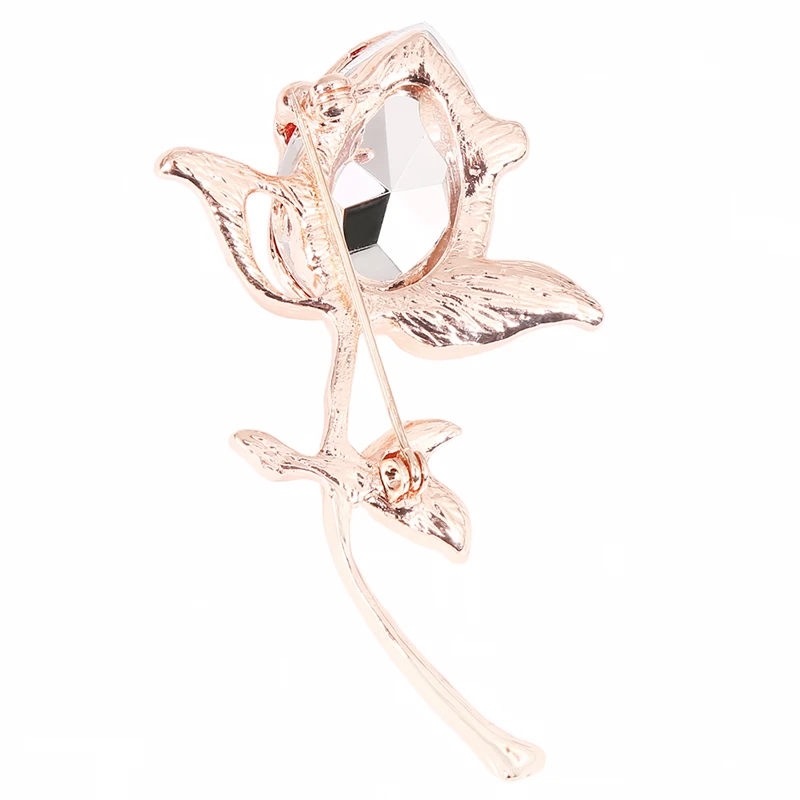 

High Quality Glass Crystal Luxury Red Rose Flower Brooches For Women Or Wedding Spring Summer Design 2 Colors Available Gift