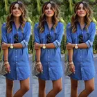 Платье женское джинсовое на пуговицах, Повседневная мини-рубашка с длинным рукавом, пляжная одежда, накидка на бикини, на лето