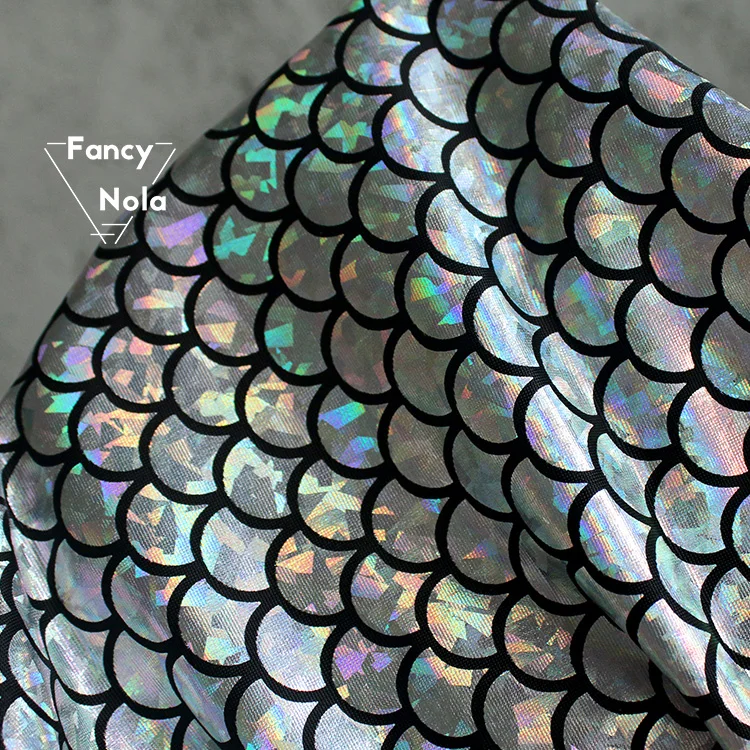 Растягивающаяся Переливающаяся дизайнерская ткань с рисунком рыбьей чешуи