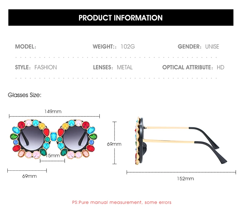 FU E Gorgeous Women Sunglasses Crystal Diamond Handmade Round Eyewear UV400 Mirror Lens Flower Design Summer Sun Glasses