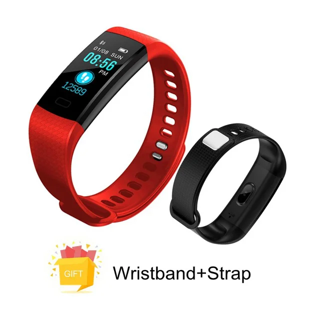 Red with Strap Bluetooth умный Браслет цветной экран Y5 C браслет с монитором сердечного ритма измерение кровяного давления фитнес-трекер Smart - Цвет: Red with Strap