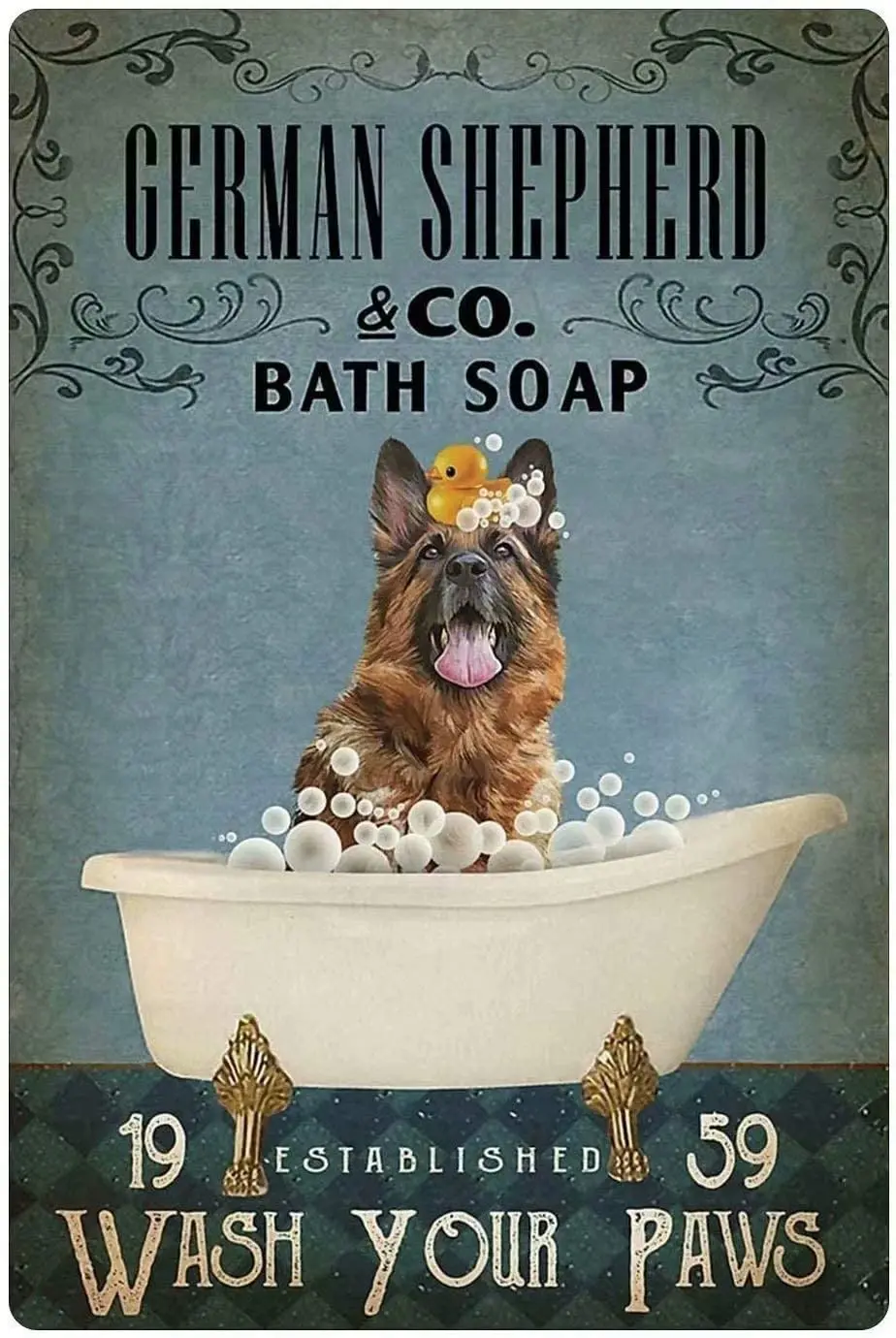 

Vintage dog metal tin sign german shepherd co. bath soap wash your paws printing poster bathroom toilet living room home art