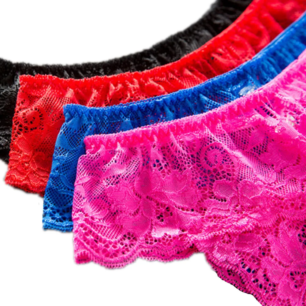 

Женские прозрачные трусики-тонги с кружевом