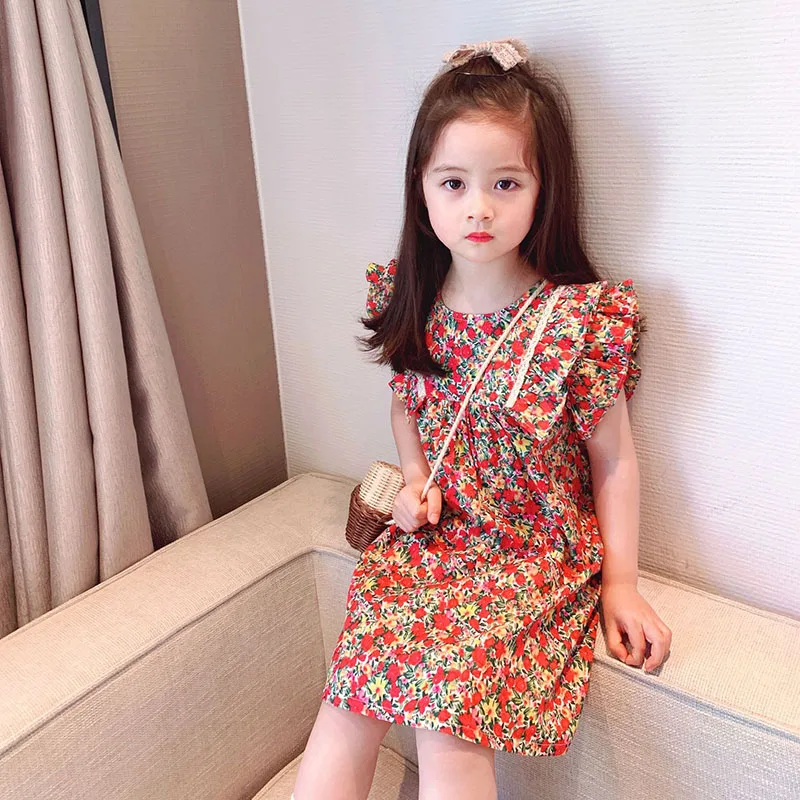 

Girls Floral Party Costumes 2021 New Summer Korean Style Casual Dresses For Girl Kids Sleeveless Elegant Clothing 1-6Y