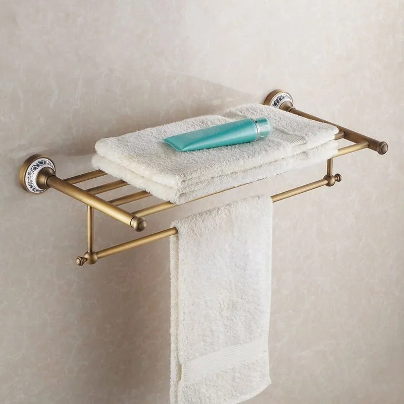 Towel Racks Набор аксессуаров для ванной комнаты из античной латунной керамической основы, крючок для халата, держатель для бумаги, держатель для полотенец, мыльница, набор аксессуаров для ванной комнаты Kxz007 - Цвет: Towel Racks