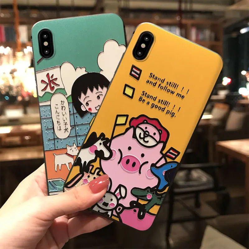 Рельефный телефонный чехол Chibi Maruko для iPhone 11 12ProMax XS MAX XR X 8 7 6S 6 Plus милый мягкий