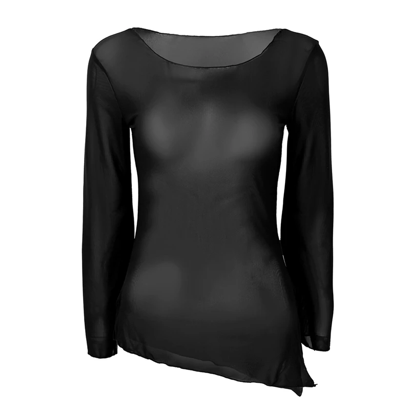 Женские Стрейчевые сетчатые Топы с длинным Расклешенным рукавом для балета и