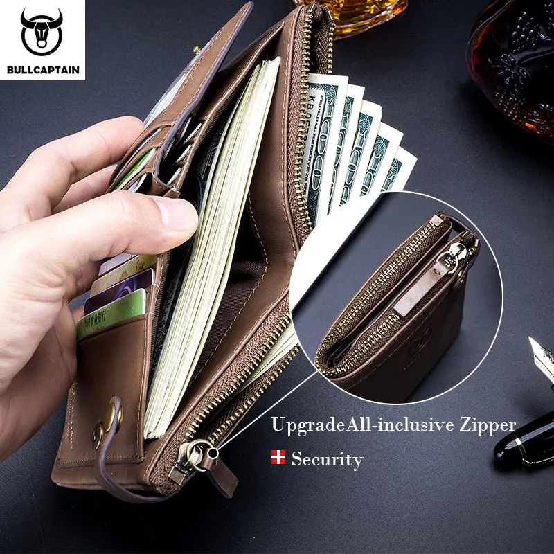 Кошелек BULLCAPTAIN RFID в стиле ретро мужской кожаный бумажник двойной складной
