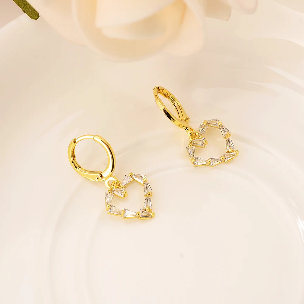 

Gold Jewelry Sets Love Herat Charms Necklace Earrings Hollow CZ Stone Fashion Jewelry for Women Girls Birthday Gift