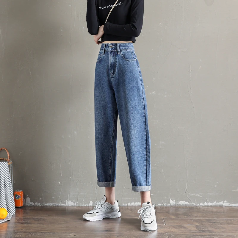 

Harlan jeans women loose autumn and winter 2020 new plus velvet high waist nine turnip women pants thin old man pants