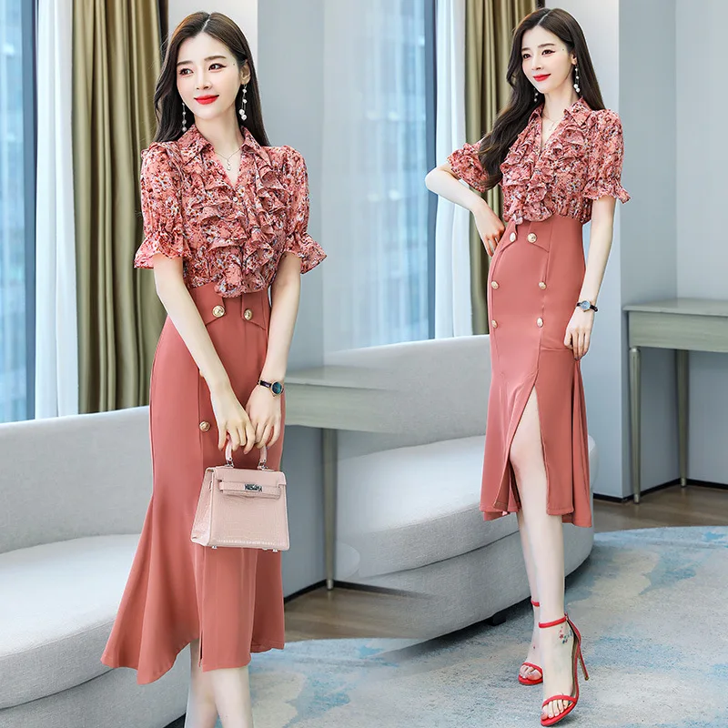 

Mid long print stitching dress for women in summer 2021