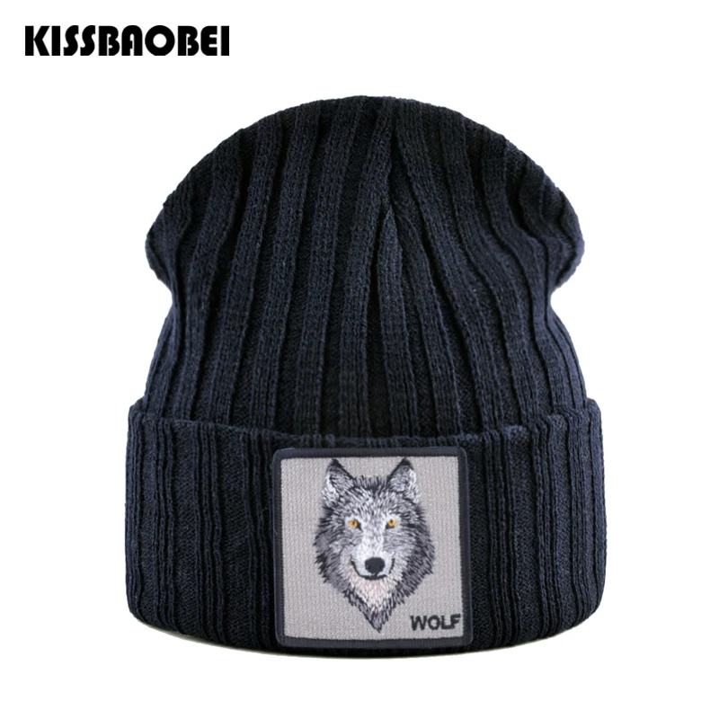 Мужская Вязаная Шапка бини Wolf теплая вязаная шапка унисекс с изображением