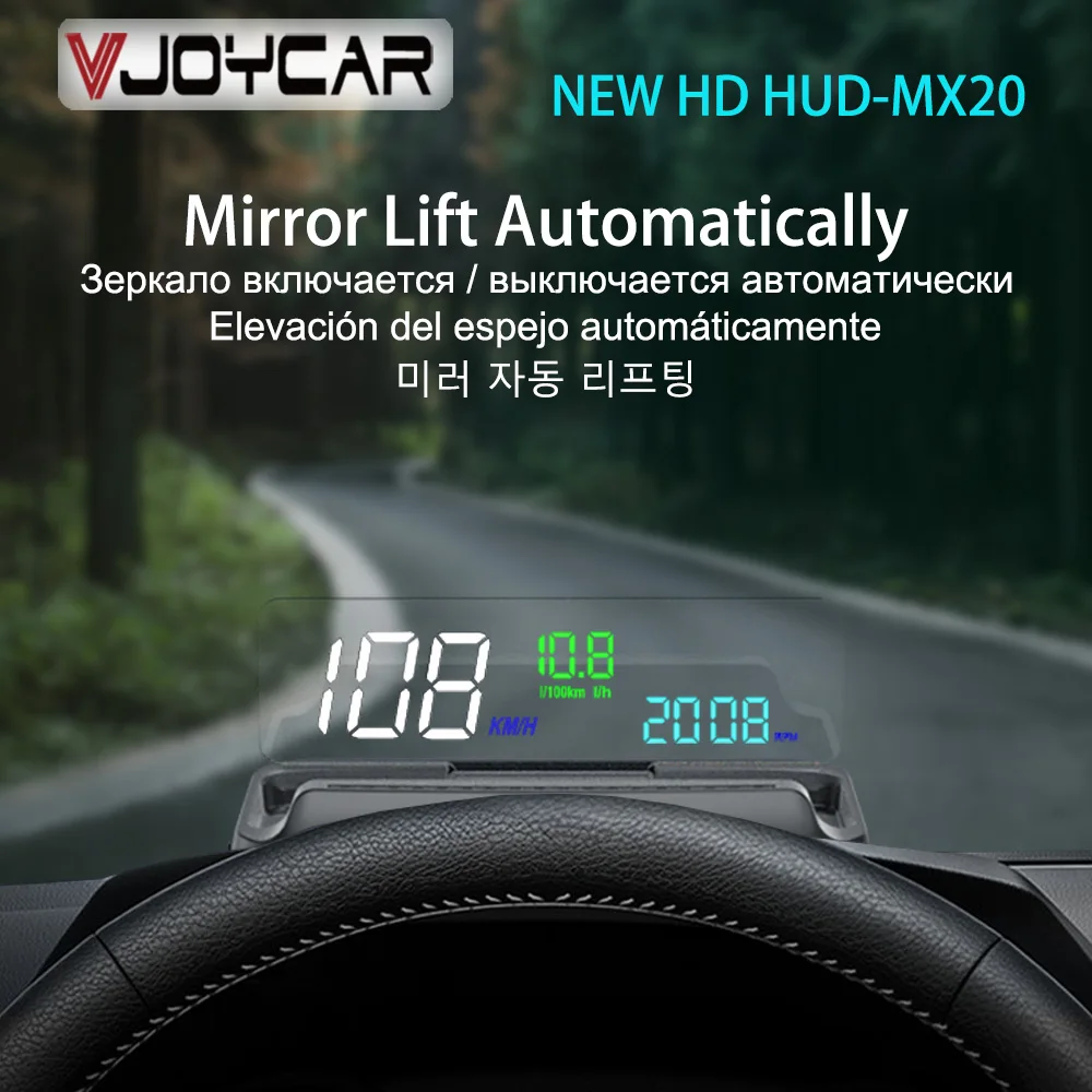 Зеркало HUD MX20 Head Up Display OBD2 Winshield измеритель скорости RPM проектор потребление масла