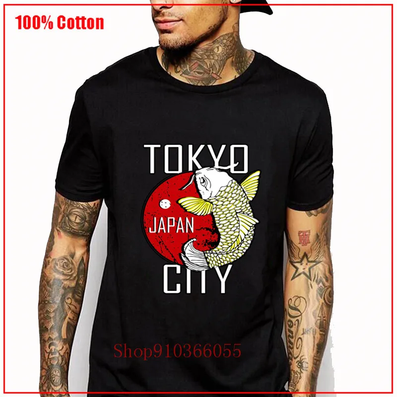 Футболка мужская с принтом в виде рыбок кои и Токио уютная дышащая Модная рубашка
