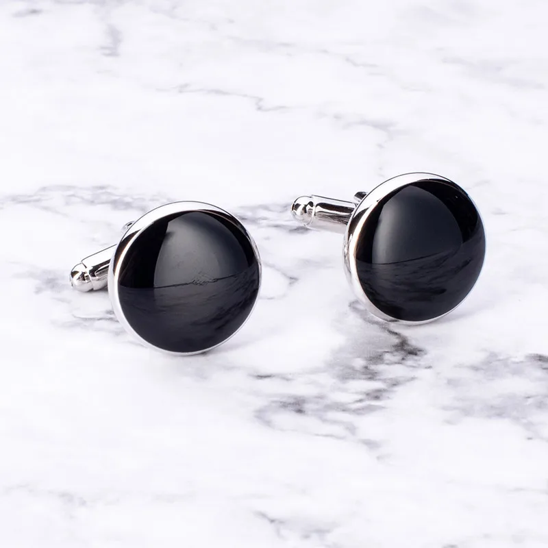 Cufflinks Классические черные запонки для смокинга и шпильки набор круглая эмалированная форма манжеты набор пуговиц для мужской костюм французская рубашка Деловой Подарок - Окраска металла: Cufflinks