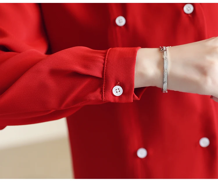 

Sexy V-neck Chiffon Shirt Tops Solid Long Sleeve Vintage Female Clothes Blusas Mujer De Moda 2019 Autumn Shirt Women 6840 50