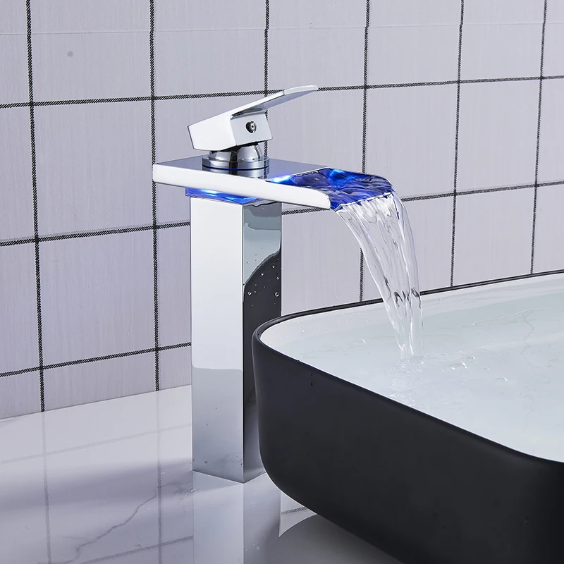 FMHJFISD Chrome LED Color Changing Waterfall Bathroom Faucet Vanity Sink Mixer Tap Bronze Wholesale And Retail New torneira |