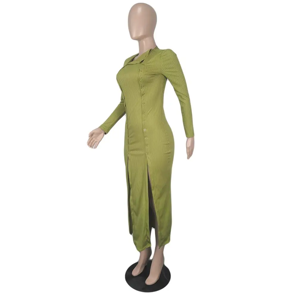 

2020 Long Sleeve Solid Color Slit Sexy Dress Autumn Winter Women Fashion Streetwear Outfits Party Elegant Wear